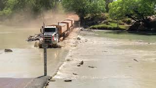 Road Train crosses Cahill’s Crossing with crocodiles watching [upl. by Eelah]