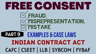 Fraud  Misrepresentation  Mistake  Free Consent  Indian Contract Act  Caselaws  Example [upl. by Ahsinauj761]