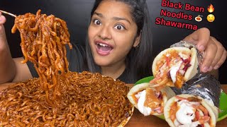 SPICY BLACK BEAN NOODLES 🔥 AND YUMMY CHICKEN SHAWARMA 🌯 BIG BITES MUKBANG  FOOD EATING VIDEOS [upl. by Adila]