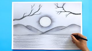 How to Draw a simple Landscape  Easy Pencil Drawing [upl. by Behm]