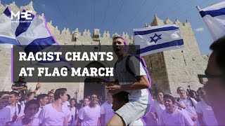 Israelis sing racist chants at Palestinians during Flag March in Jerusalem [upl. by Lezley]