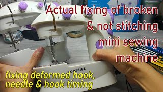 Actual fixing of broken and not stitching mini sewing machine  hook and needle alignment [upl. by Laurie862]