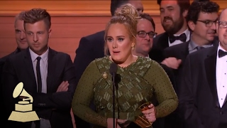 Adele Wins Album Of The Year  Acceptance Speech  59th GRAMMYs [upl. by Yrelle]