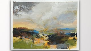 Abstract Landscape Painting Tutorial with Beautiful Muted Sky Colors  Acrylic Paint and Mixed Media [upl. by Dijam947]