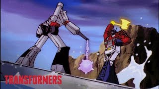 Optimus Prime vs Megatron Top 5 Fights  Series Mashup  Generation 1  Transformers Official [upl. by Ranita]