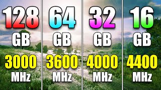 128GB 3000MHz vs 64GB 3600MHz vs 32GB 4000MHz vs 16GB 4400MHz  RAM Test in PC Gaming [upl. by Anastas563]