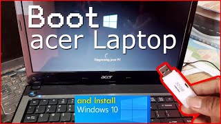 Boot acer laptop using bootable usb drive  install windows 10 [upl. by Nnaeiluj219]