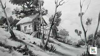 How to Draw Basic Landscape For Beginners With PENCIL  Very Easy Pencil Strokes [upl. by Nogam]