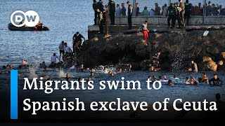 Record number of migrants reach Spanish exclave of Ceuta  DW News [upl. by Dnalrag]