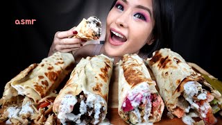 ASMR EATING SHAWARMA BEEF CHICKEN LAMBGYRO FALAFEL MUKBANG  ONLINE COLLAB WITH KimKarmun [upl. by Anasor576]