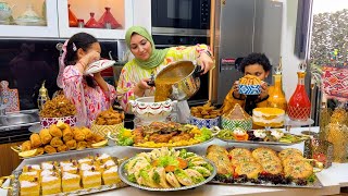 فطور رمضان فيه كلشي شهيوات سهلة وسريعة عشاء السحور مائدة كاملة من المملحات حتى العصير تحلية دجاج بس [upl. by Eudo30]